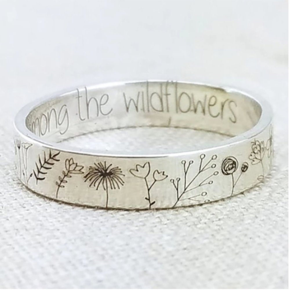 SIZE 7 - Silver Bohemian Engraved Wildflower Ring